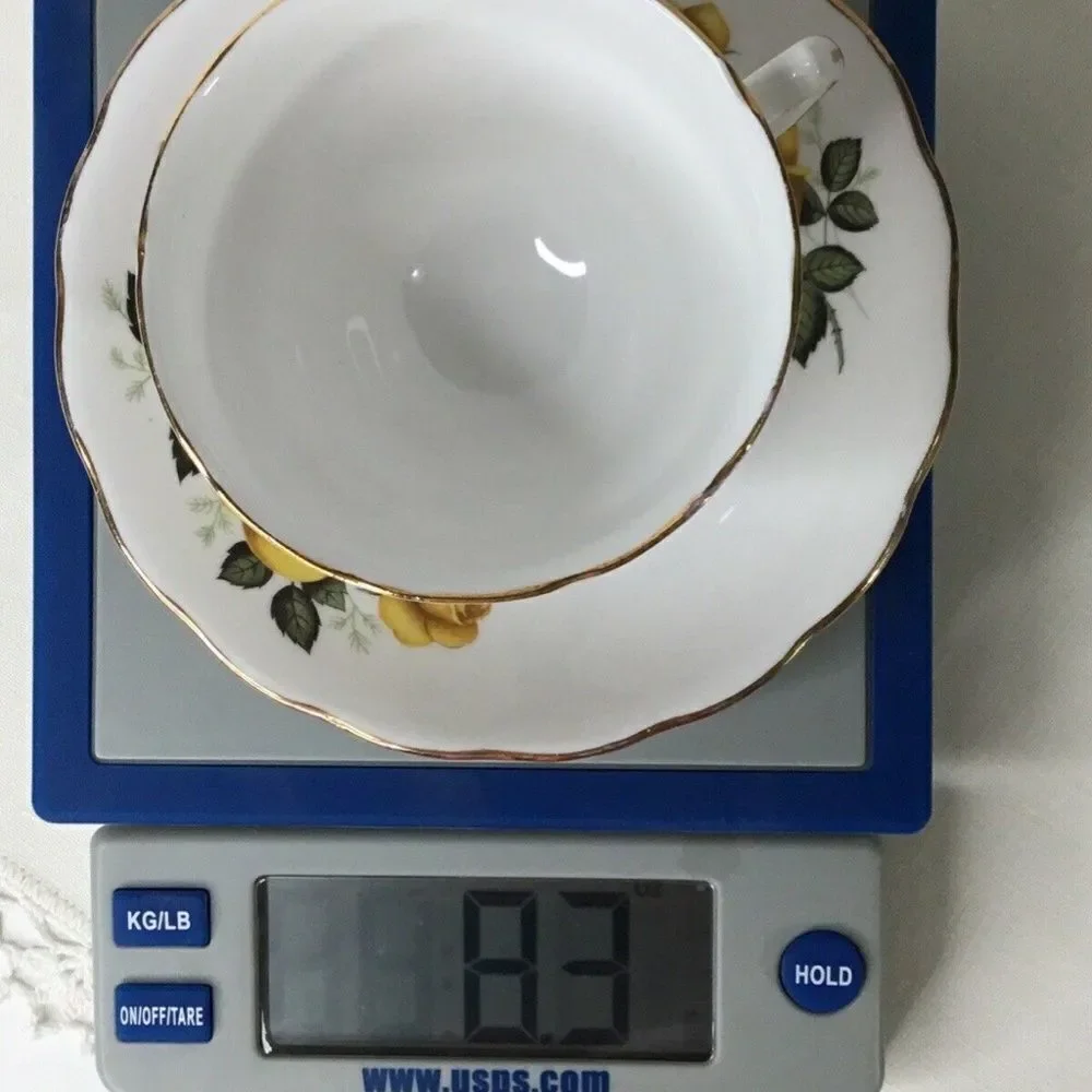 Royal Vale Yellow/Green Rose Tea Cup & Saucer‎ Set Bone China England